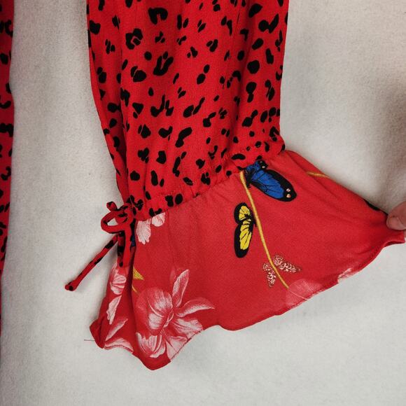 Dark Pink London ASOS Red Butterfly Print Women’s Dress Ruffled US SZ 6 EUC - Picture 5 of 16